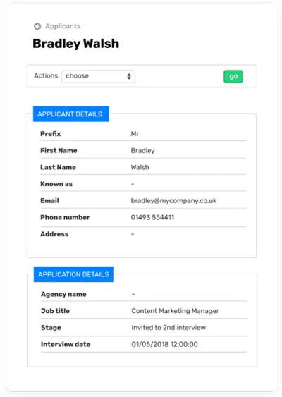 applicant details interface